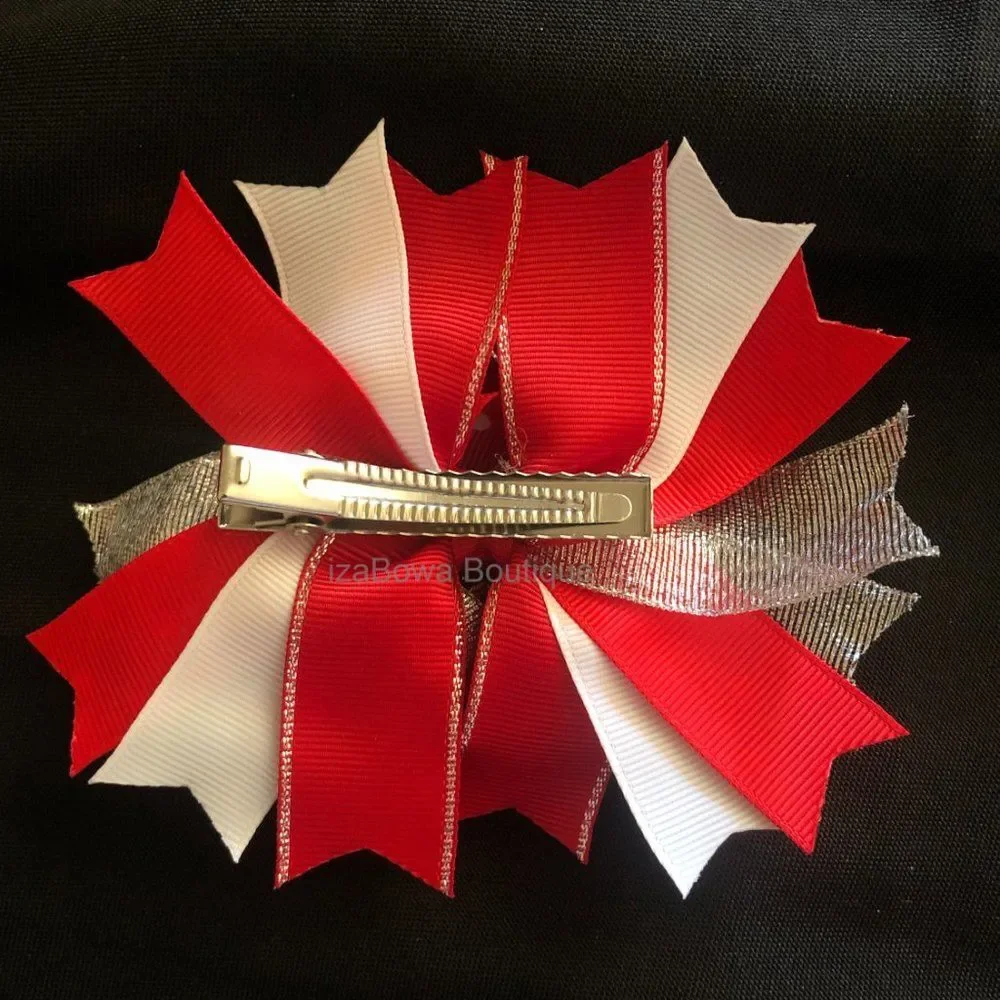 Red & White Deluxe Bow with Pearl Center   5B1781 Handmade NWT Boutique